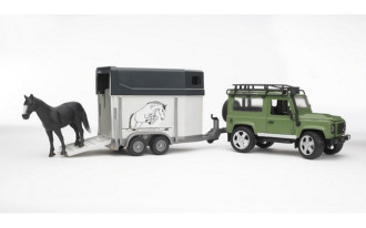 Land Rover Defender Station Wagon with Trailer and Horse