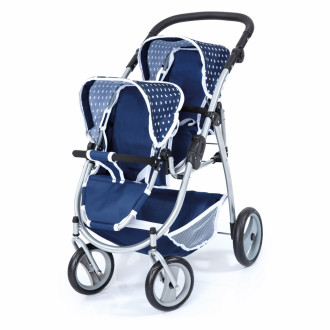 Twin Tandem Doll's Pram (Blue/White)