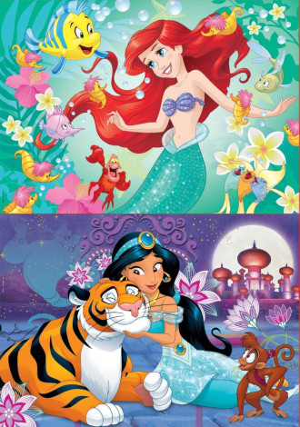 Ariel and Jasmin (2x48pc) Cardboard Puzzle 